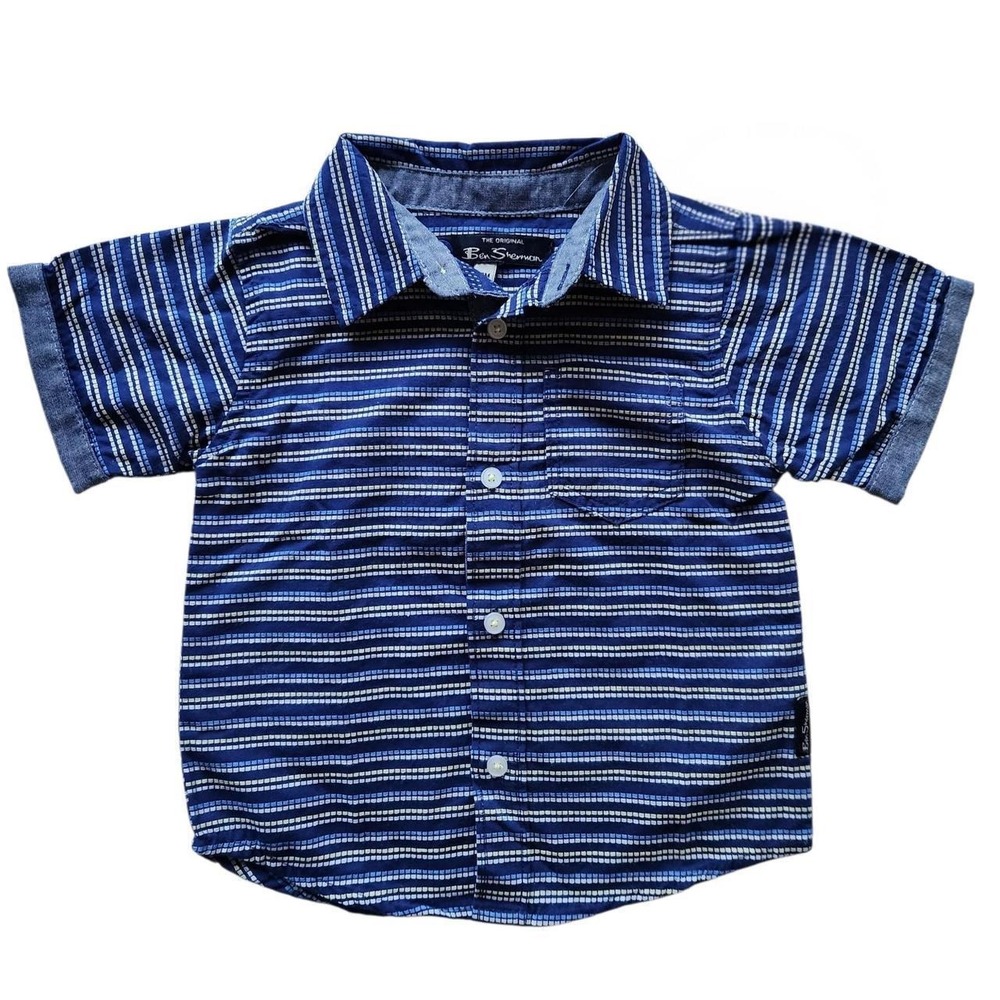 Ben Sherman Boys Mini-Mod Striped Short Sleeve Button Up Shirt Blue 18M